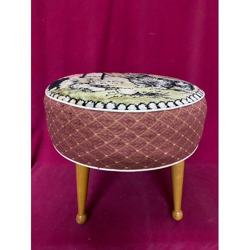 319 - Vintage 1950s Hanley stool with Dansette legs,  top covered with Dog and Kitten material