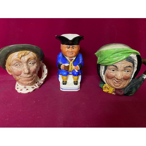 320 - 3 Toby jugs, 2 x Royal Doulton Sairey Gamp and Jarge and 1 x H j Wood with damage to handle