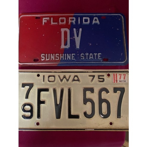 201 - Selection of 15 vintage metal American license plates including a Florida Challenger and a Georgia 1... 