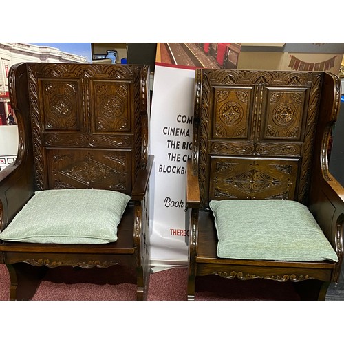 55 - Pair of Oak settle style chairs.