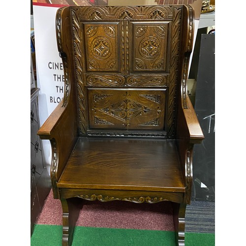 55 - Pair of Oak settle style chairs.