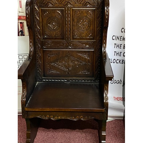 55 - Pair of Oak settle style chairs.