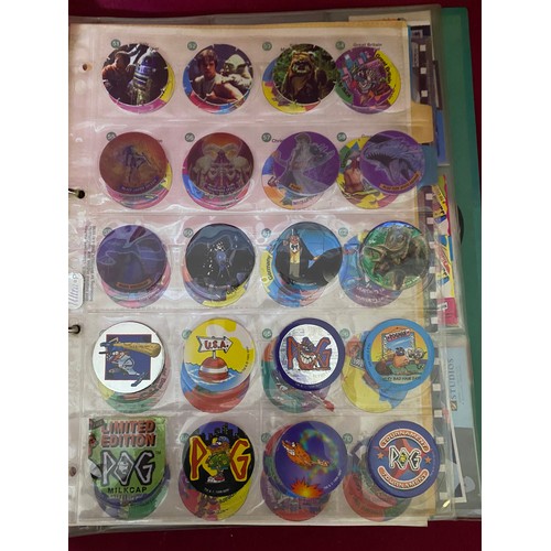 195 - Album of vintage Tazo's, pogs, etc