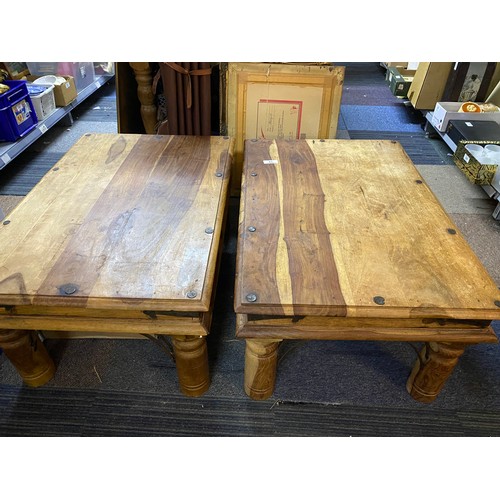 11 - Pair of mexican pine coffee tables measuring 90 cms x 60 cms