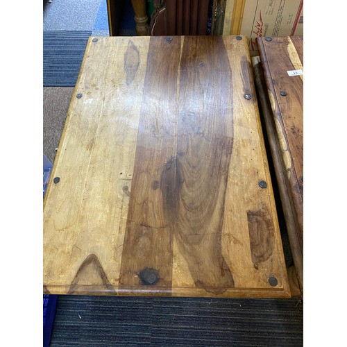 11 - Pair of mexican pine coffee tables measuring 90 cms x 60 cms