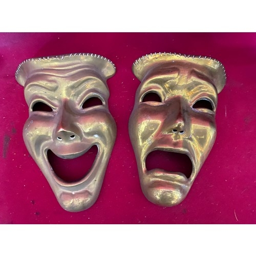 359 - 2 vintage brass theatre faces measuring 19 cms long