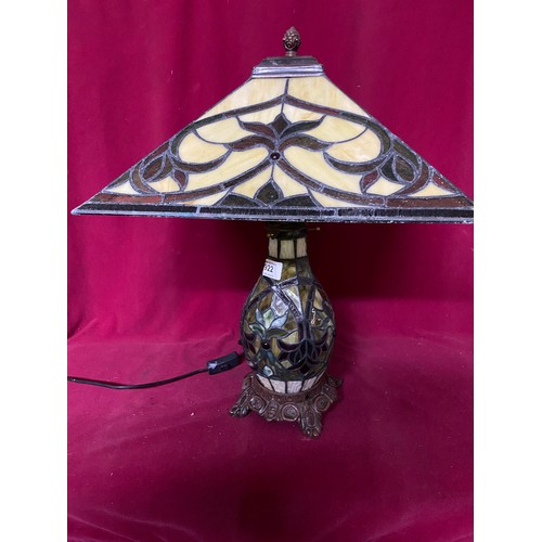 922 - Large Tiffany style lamp with decorative base and square shade. 23cms tall no plug