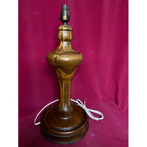 936 - Selection of 2 wooden lamp bases and wooden barrel box. Tallest lamp is 56cms.