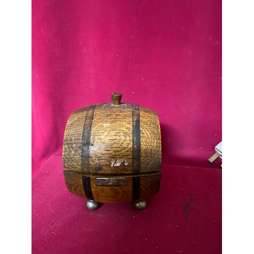 936 - Selection of 2 wooden lamp bases and wooden barrel box. Tallest lamp is 56cms.