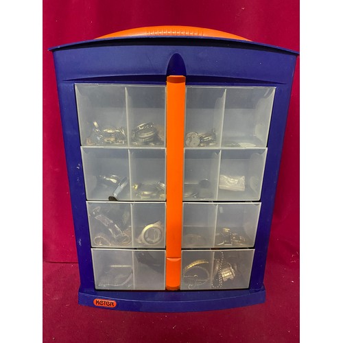 937 - Selection of watch parts and straps in display case. 32x46cms.