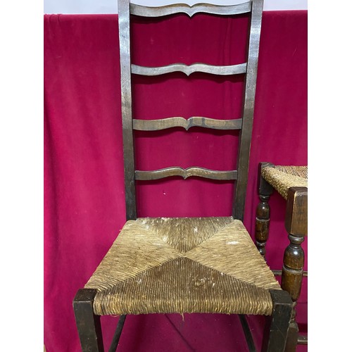 689 - Rattan based Ladder back chair and stool