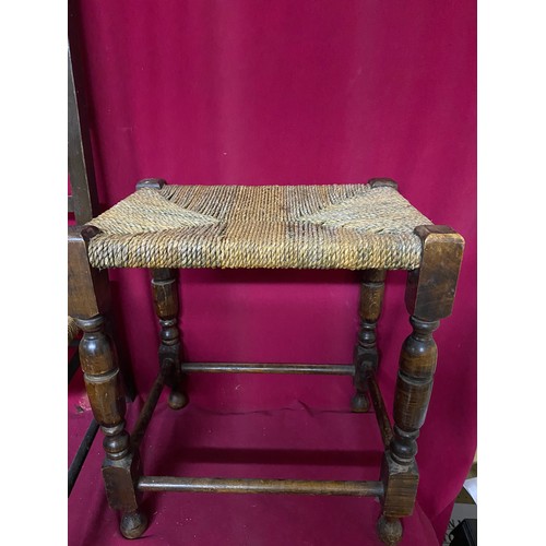 689 - Rattan based Ladder back chair and stool