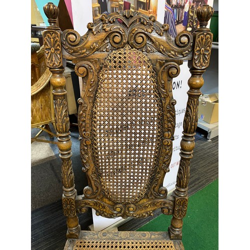 717 - Ornate wooden dining chair with bergere seat and back