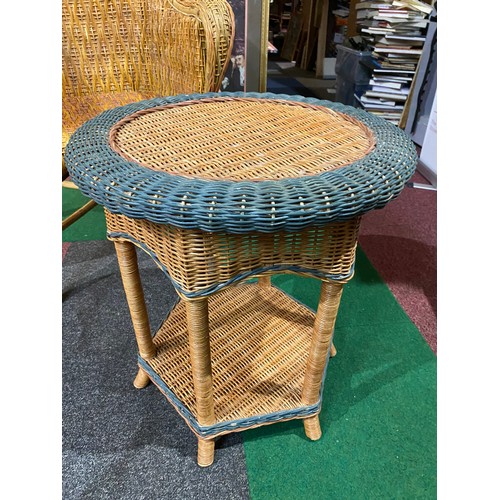 719 - Cane armchair and wicker table