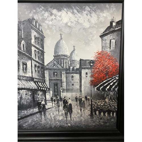 975 - Paris street scene oil on board by M Sulwing measuring 67 x 77 cms