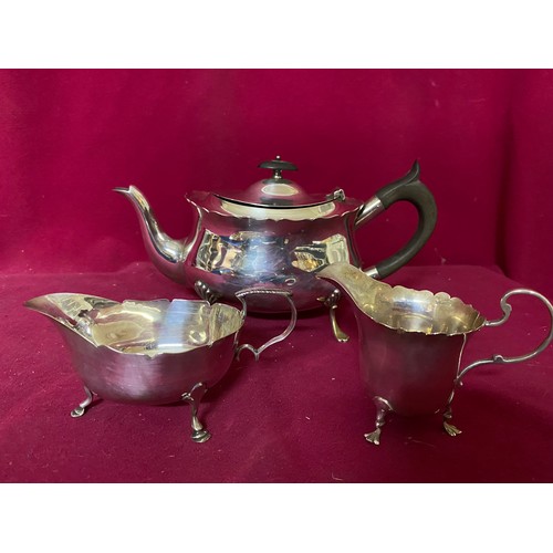 982 - Antique Bachelors 3 piece silver teaset hallmarked Sheffield 1905 + 1915 and Chester 1922