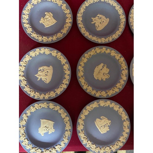 648 - Selection of 12 blue Wedgewood jasperware pin trays