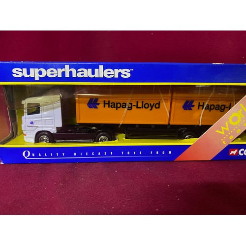 653 - Corgi classic diecast Superhaulier, a Scania skeletal trailer 'Hapag-Lloyd