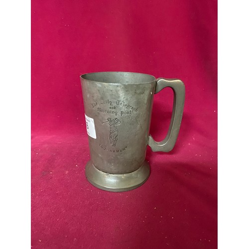 916 - Antique Pewter Tankard presented by The Daily Telegraph and The Morning Post for a Golf tournament.