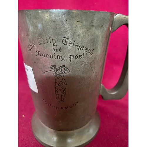 916 - Antique Pewter Tankard presented by The Daily Telegraph and The Morning Post for a Golf tournament.