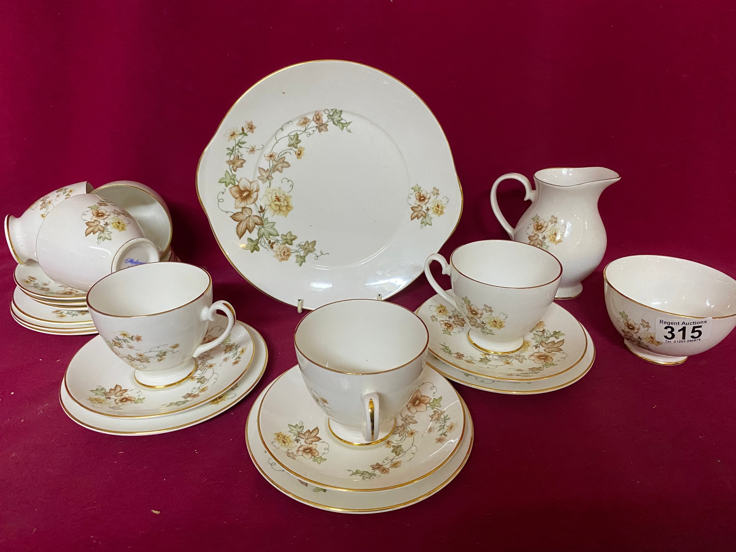 Marlborough bone china teaset comprising 6 trio's, milk jug, sugar bowl ...