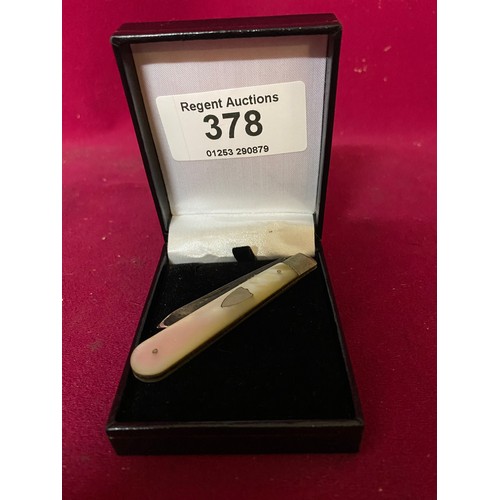 378 - Mother of Pearl fruit knife with sterling silver blade