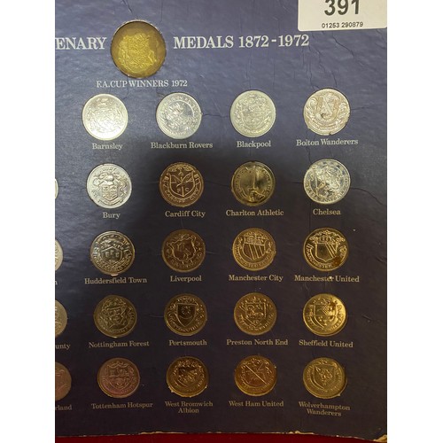 391 - FA cup centenary medals , 1872-1972 coin collection
