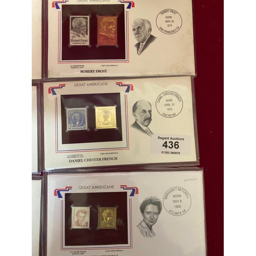 436 - Collection of Great Americans First Day Covers with 22ct gold stamps.