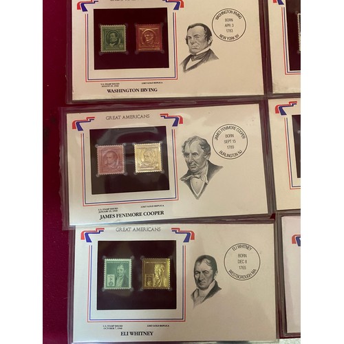 436 - Collection of Great Americans First Day Covers with 22ct gold stamps.