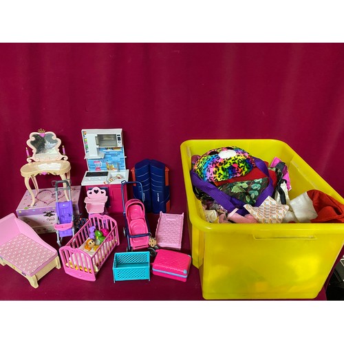 479 - Large box of assorted toys including figures, furniture, clothes,