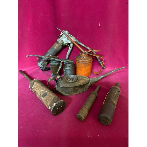 481 - Collection of vintage oil cans and grease guns
