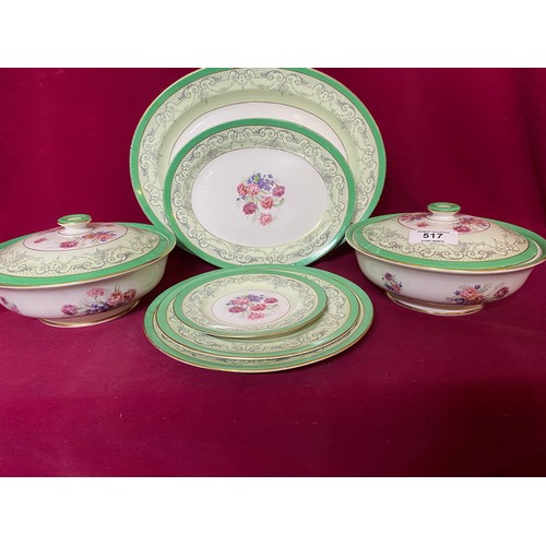 517 - 29 piece Shelley 'Carnation' set in green comprising 8 dinner plates, 8 side plates, 8 saucers, 2 se... 