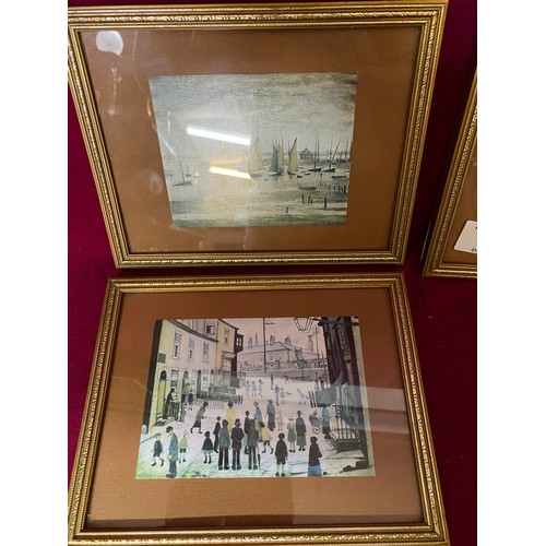 537 - 5 Framed L S Lowery prints in ornate gold frames measuring 22x18cms.  Yachts at Lytham, Piccadilly C... 