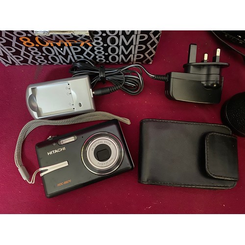 578 - Pair of binoculars in carry case, 80x400. Hitachi camera with accessories.