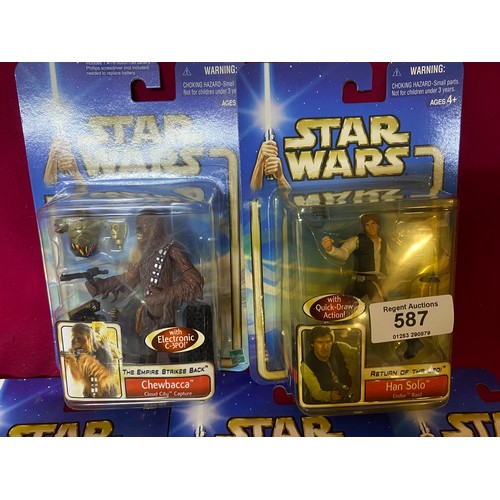 587 - 5 Star Wars figures new on sealed card 2002 from Empire Strikes Back and Return of the Jedi.