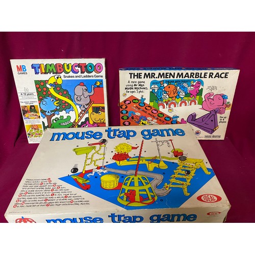 600 - 3 vintage board games including, The Mouse Trap 1963 edition, Mr Men Marble Race with original glass... 