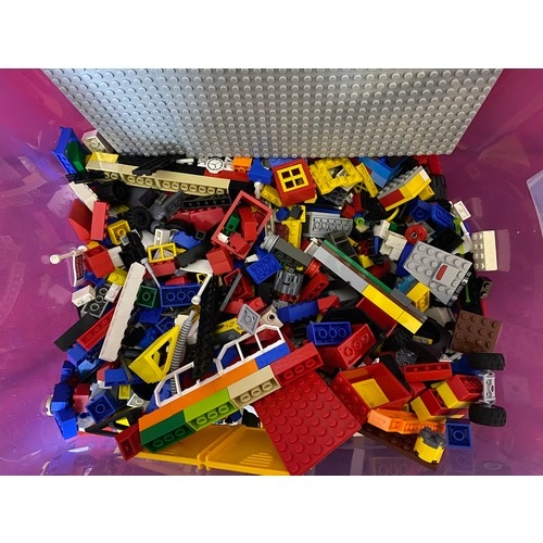 386 - Large box of Lego and some bases.