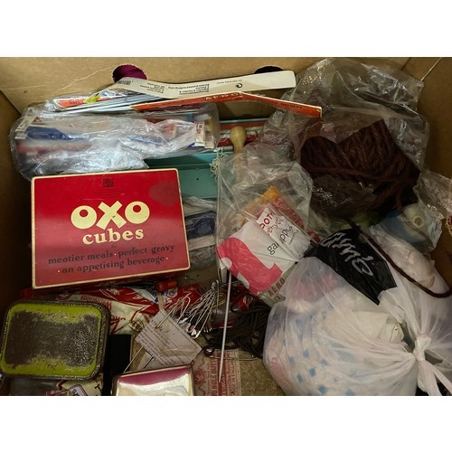 502 - Large selection of sewing and knitting  accessories including needles, knitting needles, bobbins, sa... 