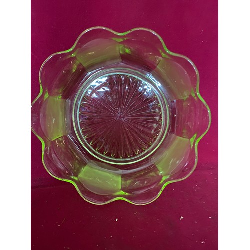 619 - Art Deco green uranium glass dessert set.