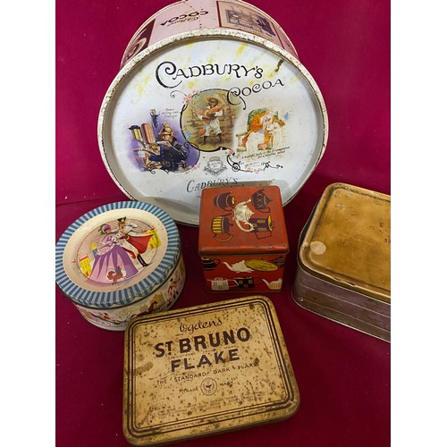 627 - Selection of vintage tins including tin sandwich box.