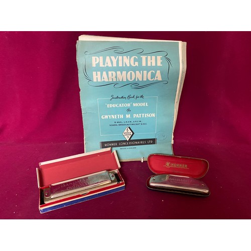 628 - Bandmaster Chromatic Mouth organ, Hohner Educator mouth organ and 3 music books