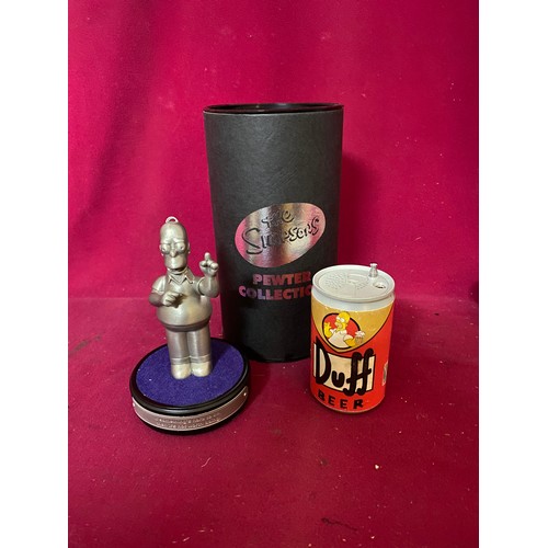 629 - Homer Simpson Pewter figurine and Duff Beer radio