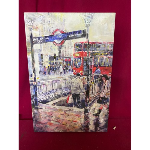 653 - London Underground canvas frame picture. Also an oil on canvas by Micheal Jenkinson in 1976.