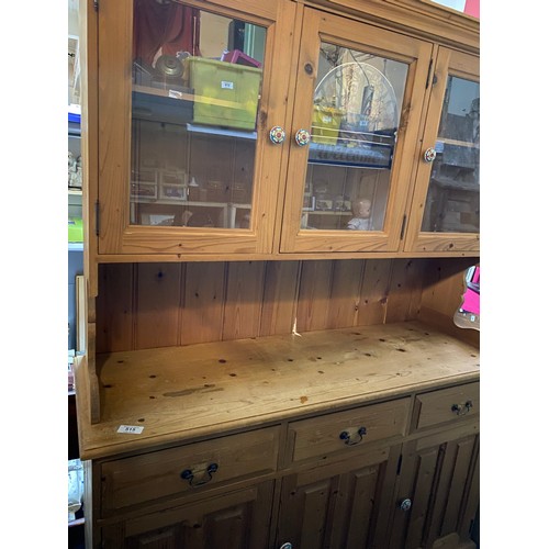 515 - Pine Welsh dresser with 3 glass fronted cupboards to top and 2 drawers and 3 cupboards to base. Meas... 