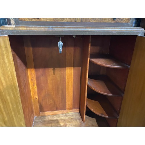 658 - Art Deco style small Gentleman's wardrobe with rail and shelves to inside. Double doors and drawer t... 