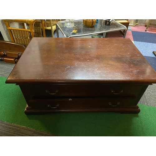 664 - Large Stag coffee table with drawers to both sides. 70x109x47cms