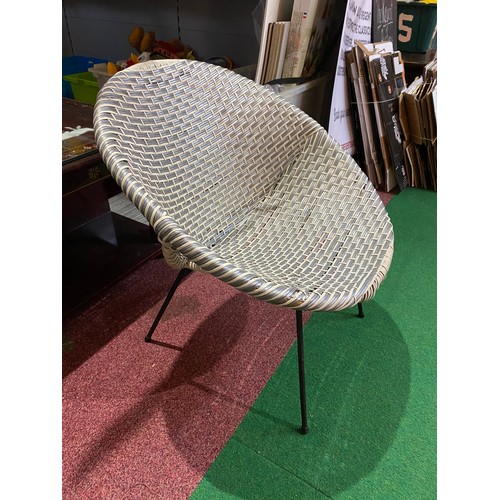 666 - Vintage 1950's Woven grey and white vinyl cone Sputnick Satelite chair.