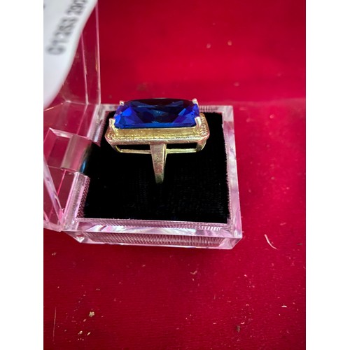 444 - Large sterling silver ring with Blue stone.
