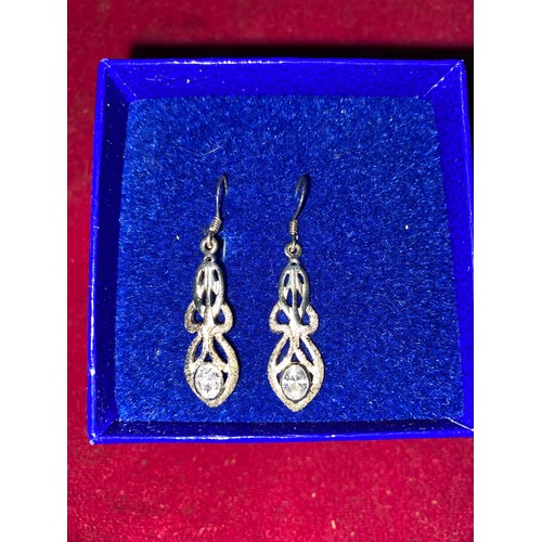445 - Art Deco style sterling silver drop ear-rings