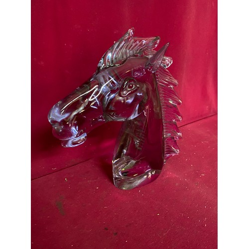 669 - Murano Horses head in purple glass signed by Licio Zanetti. 25cms. Slight damage to mane.